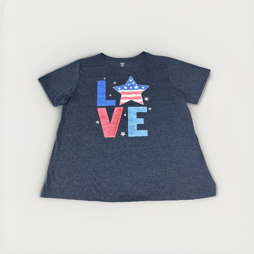 Celebrate Women's XL Blue Fourth of July T-Shirt Patriotic Graphic Short Sleeve